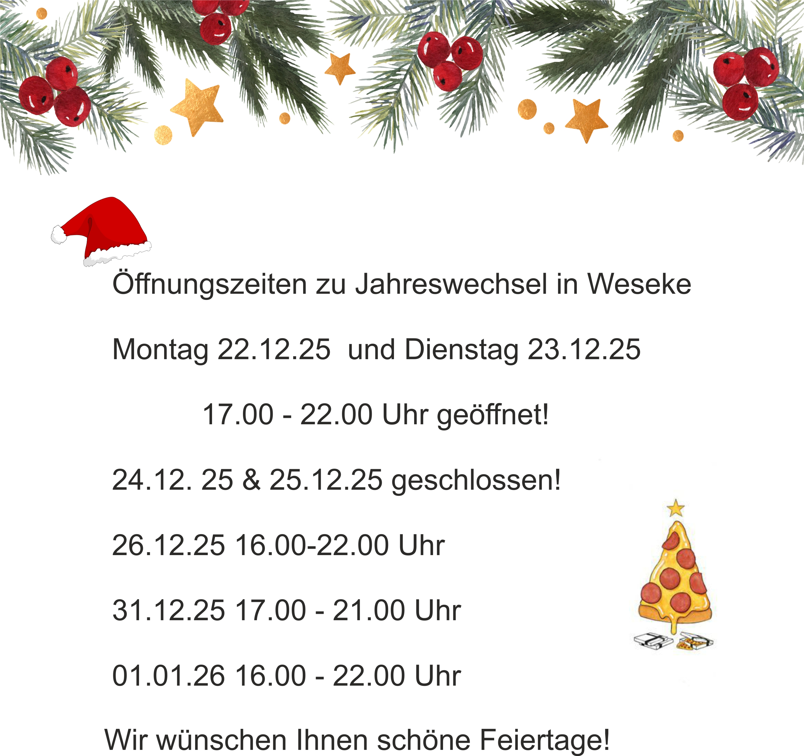 &Ouml;ffnugszeiten Weseke 25 Weihnachten